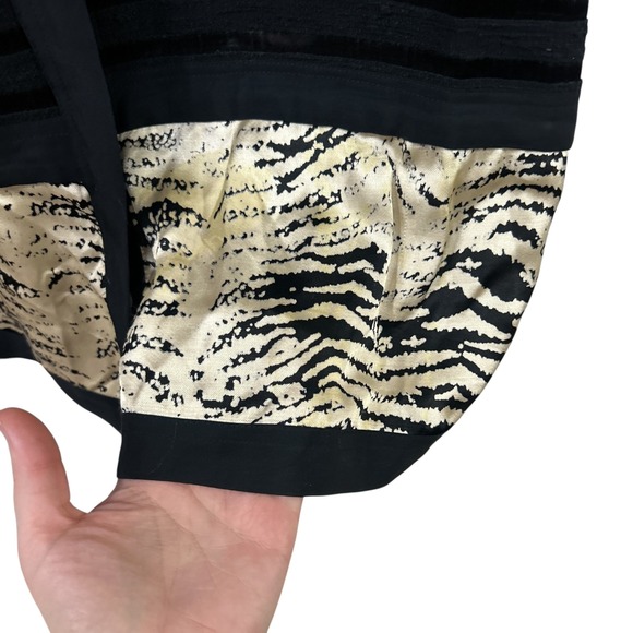 Long Patchwork Cardigan Zebra Print Mixed Fabric Black L Art to Wear Statement - Picture 7 of 10